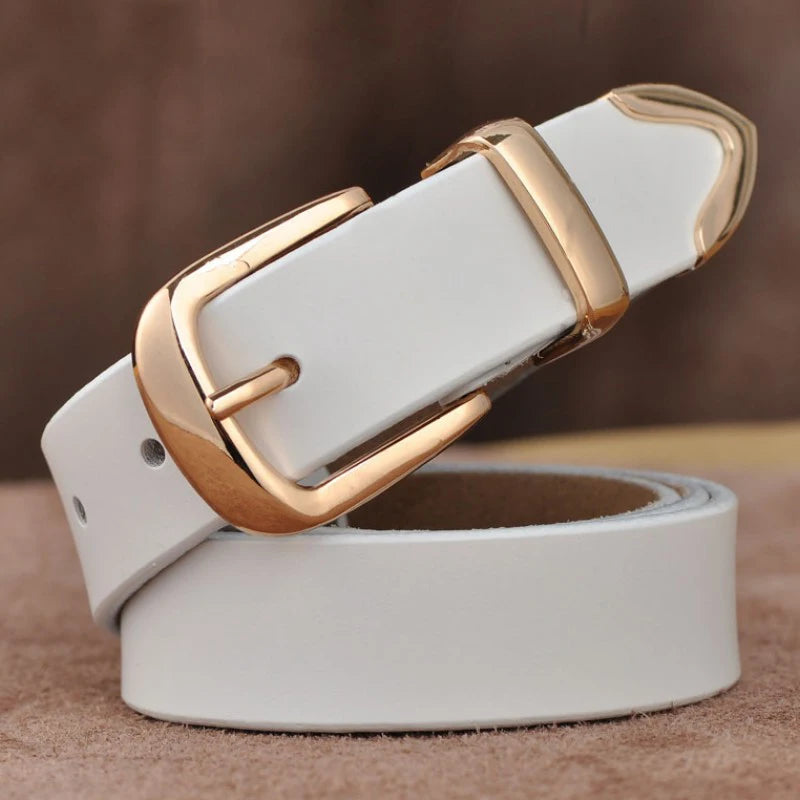 Ceinture Cuir Blanc Boucle Dorée Femme