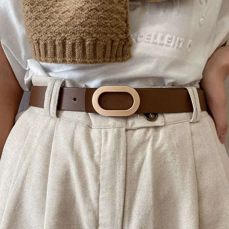 Ceinture Femme Cuir Marron Boucle Dorée