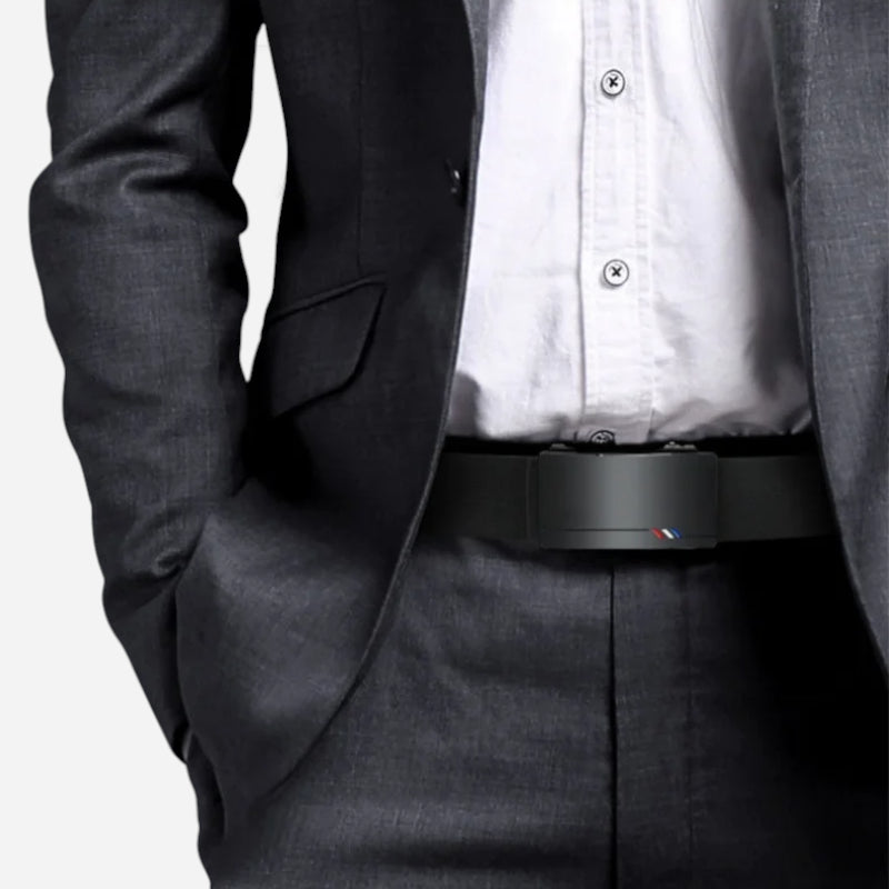 Ceinture Cuir Véritable Noir Costume Boucle Bleu Blanc Rouge