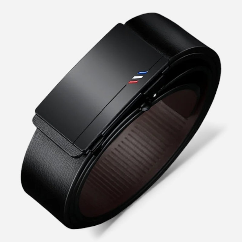 Ceinture Cuir Véritable Noir Costume Boucle Bleu Blanc Rouge