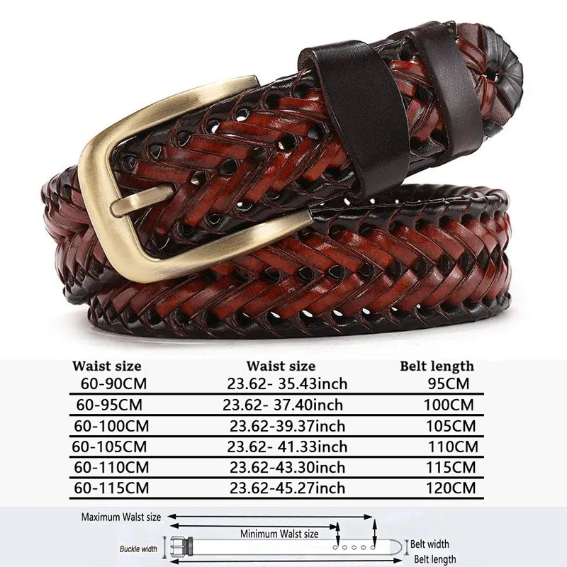 Ceinture Cuir Véritable Tressé Bordeaux Boucle Dorée Costume