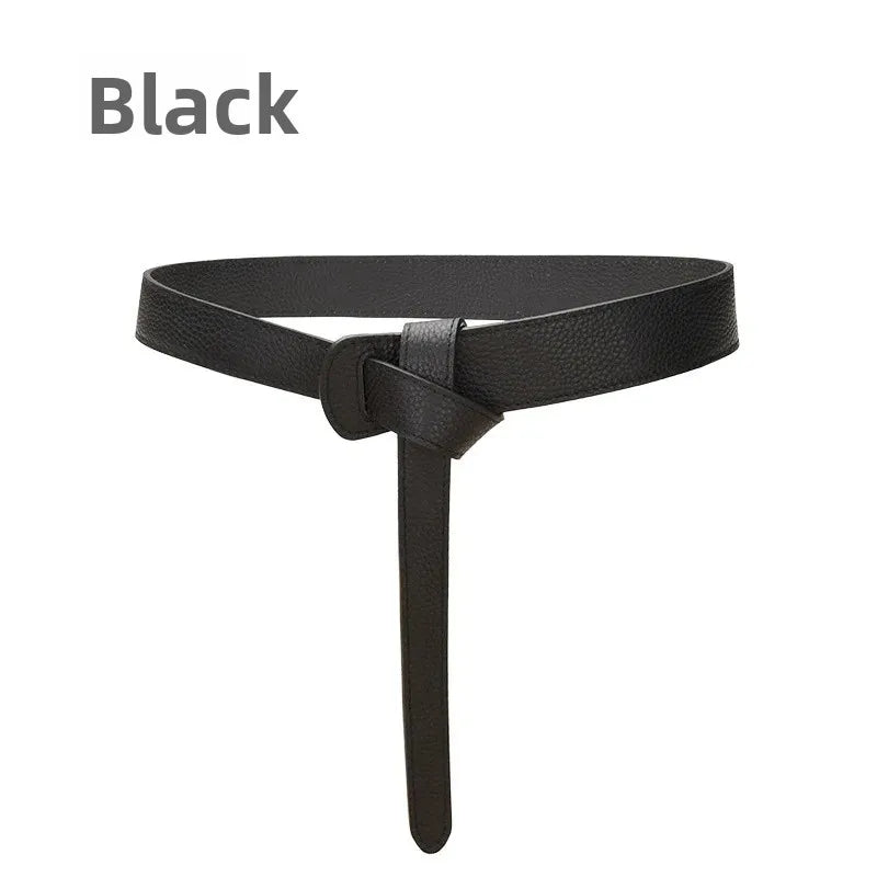 Ceinture à Nouer Cuir Souple Véritable Marron Foncé Taille Haute Femme