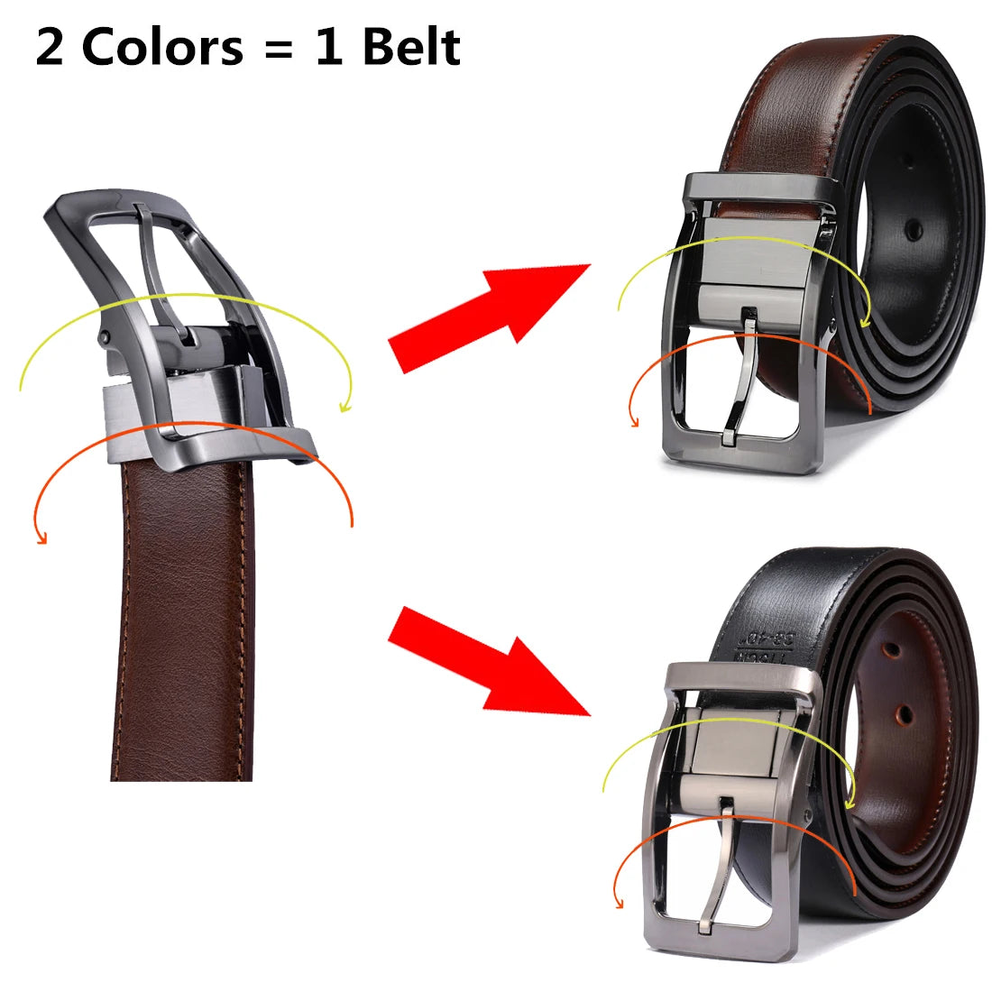 Ceinture Cuir Marron Très Foncé et Noir Réversible Homme