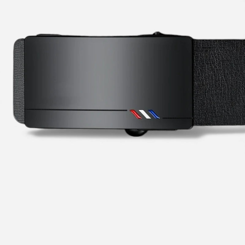 Ceinture Cuir Véritable Noir Costume Boucle Bleu Blanc Rouge