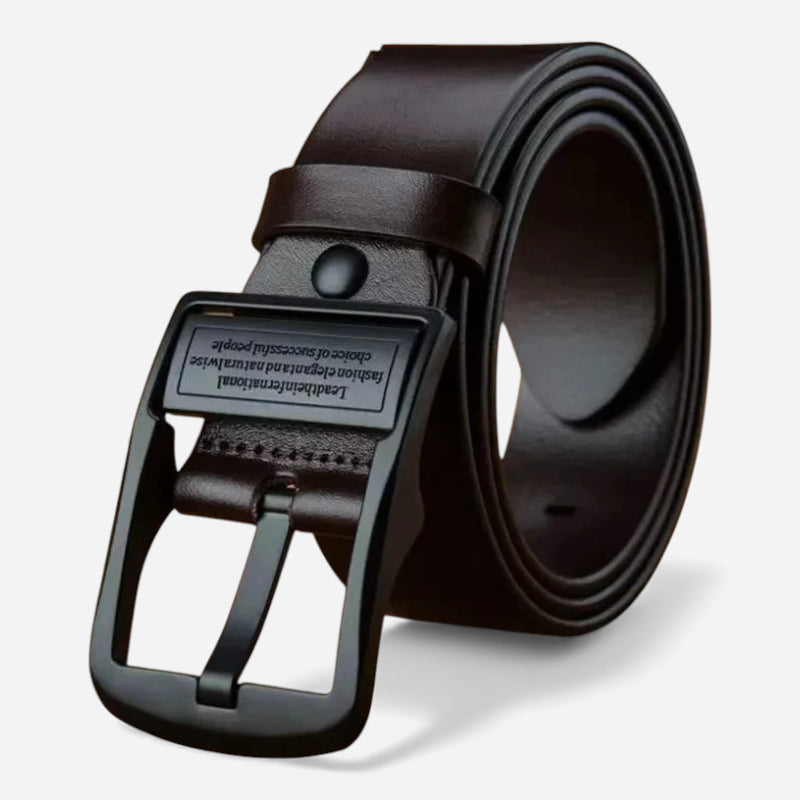 Ceinture Cuir Marron Très Foncé Boucle Noir Unisexe