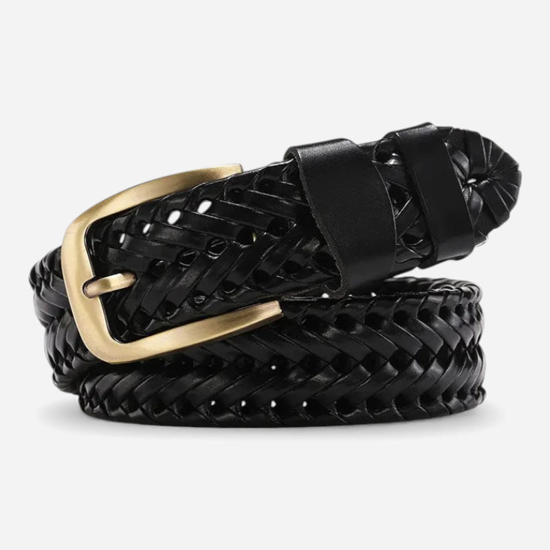 Ceinture Noire Tressée Cuir