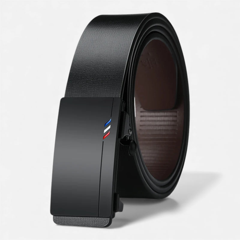 Ceinture Cuir Véritable Noir Costume Boucle Bleu Blanc Rouge