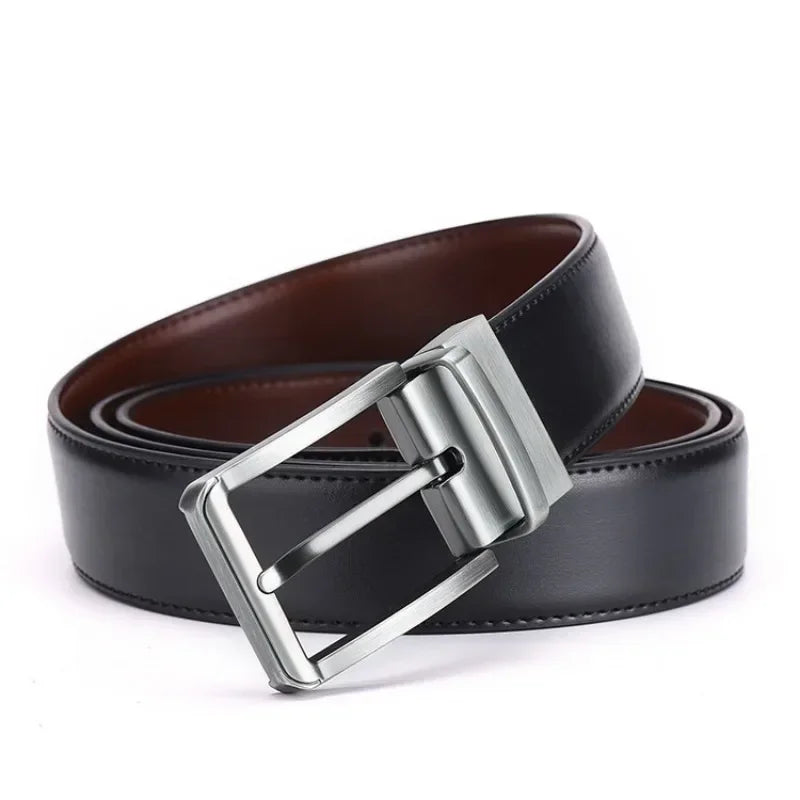Ceinture En Cuir Noir Boucle Argentée Homme