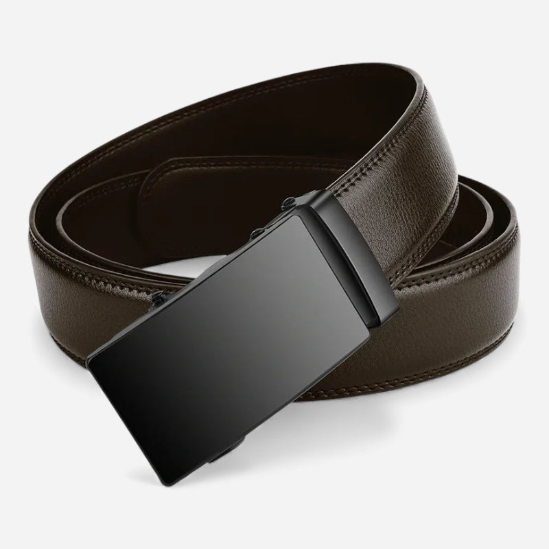 Ceinture Automatique Boucle Noire Cuir Véritable Marron Foncé Homme