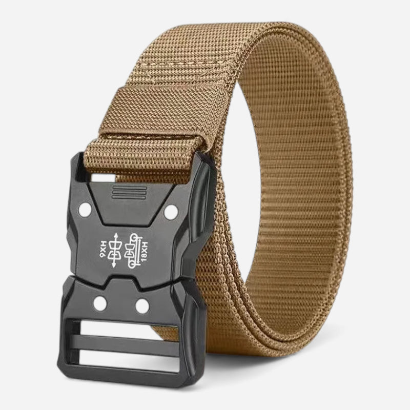 Ceinture Tissu Tactique Elastique Beige Militaire Boucle Grise