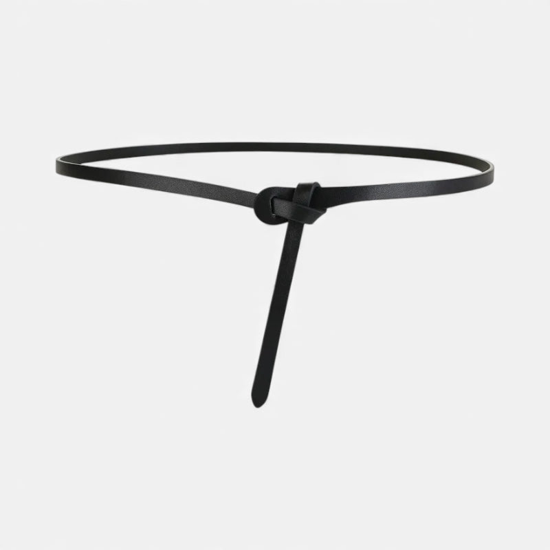 Ceinture Cuir Véritable Noir Fine à Nouer Robe Femme