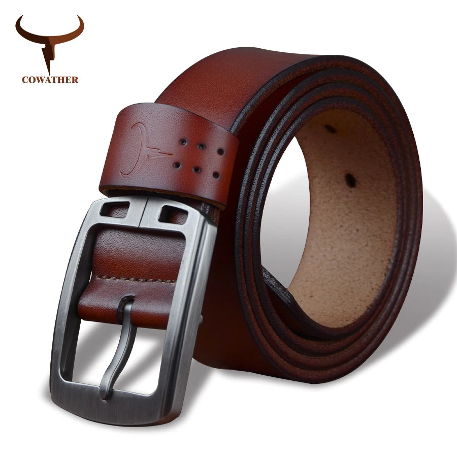 Ceinture Cuir Marron Foncé Boucle Grise Luxe Pour Homme