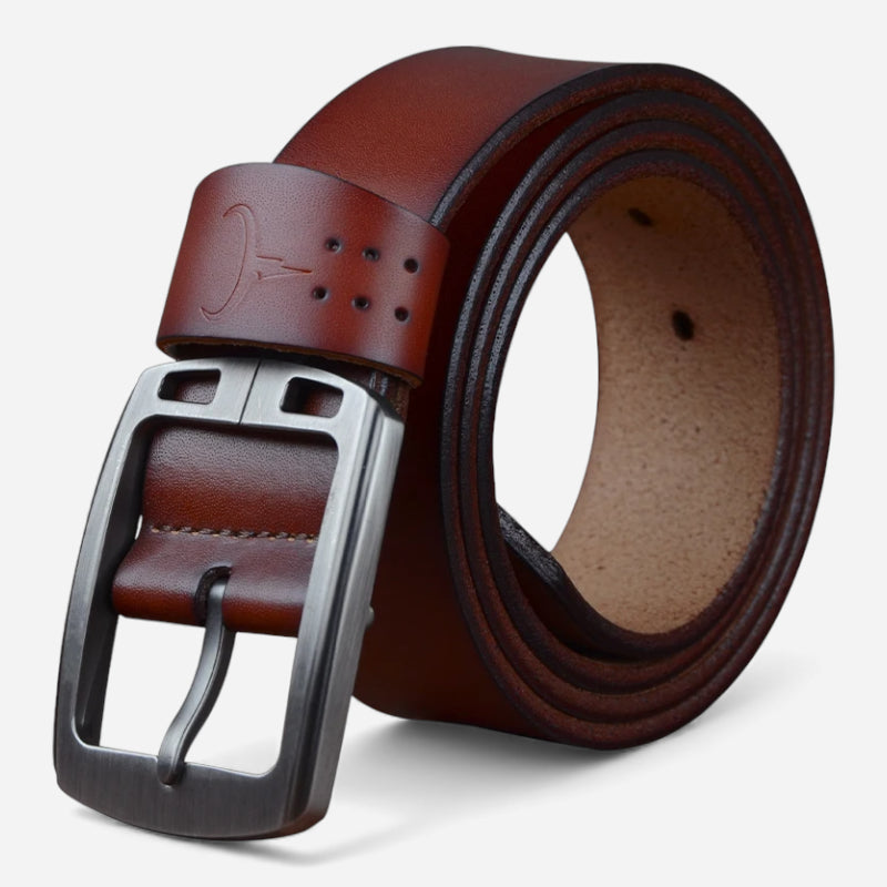 Ceinture Cuir Marron Cognac Boucle Grise Luxe Pour Homme