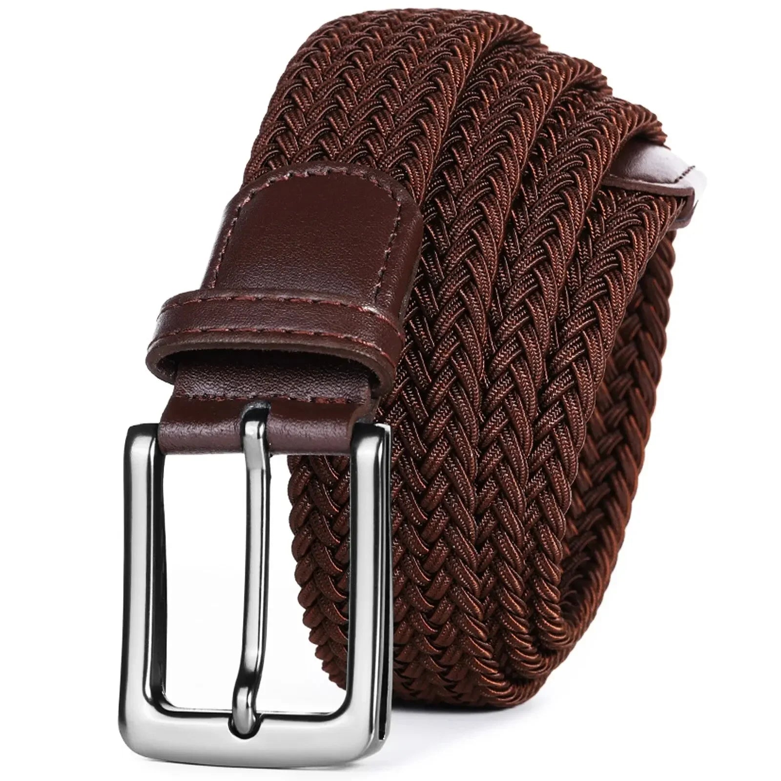 Ceinture Tissu Tressé Marron Foncé Unisexe