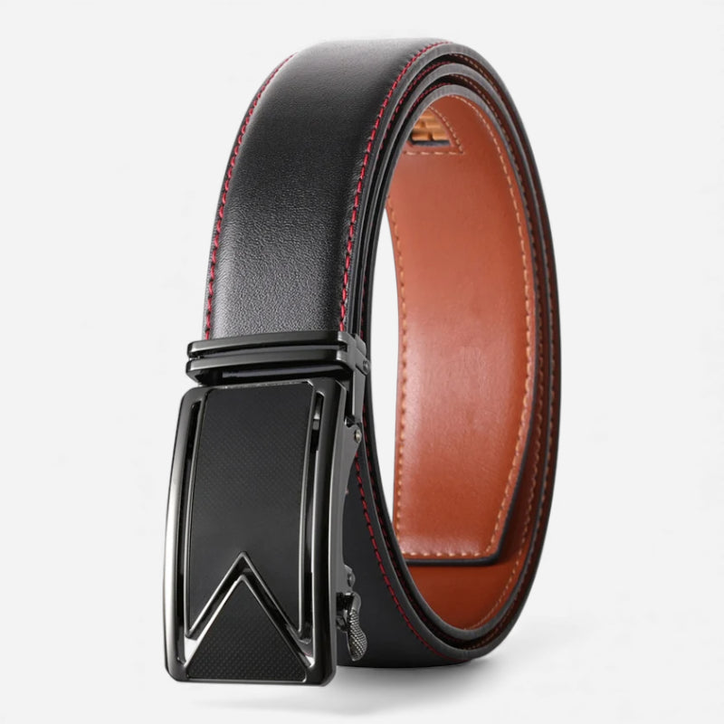 Ceinture Cuir Noir Surpiqué Rouge Automatique Homme
