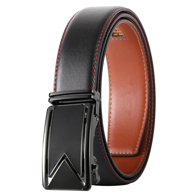 Ceinture Cuir Noir Surpiqué Rouge Automatique Homme