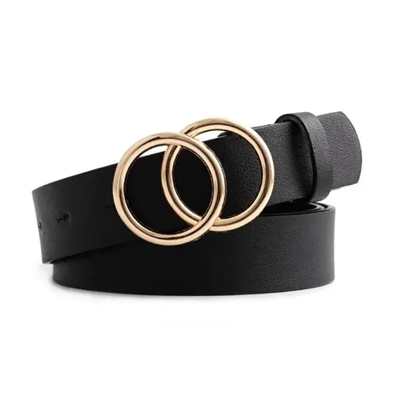 Ceinture Cuir Noir Boucle Ronde Dorée Femme