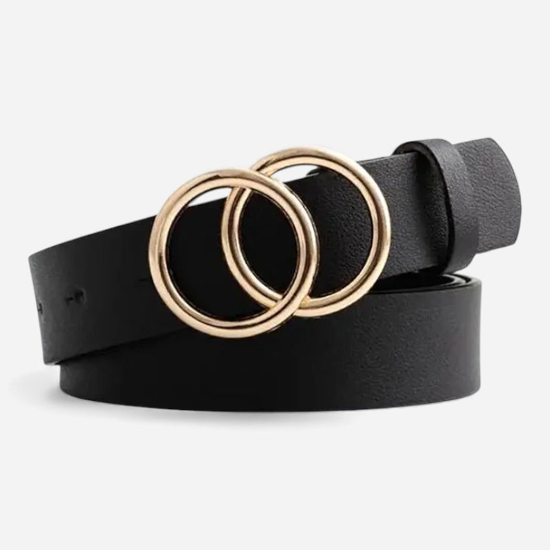 Ceinture Cuir Noir Boucle Ronde Dorée Femme