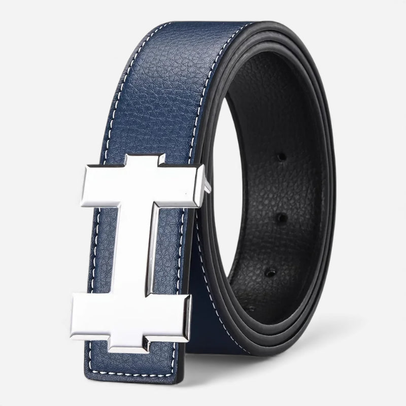 Ceinture H Cuir Bleue Marine