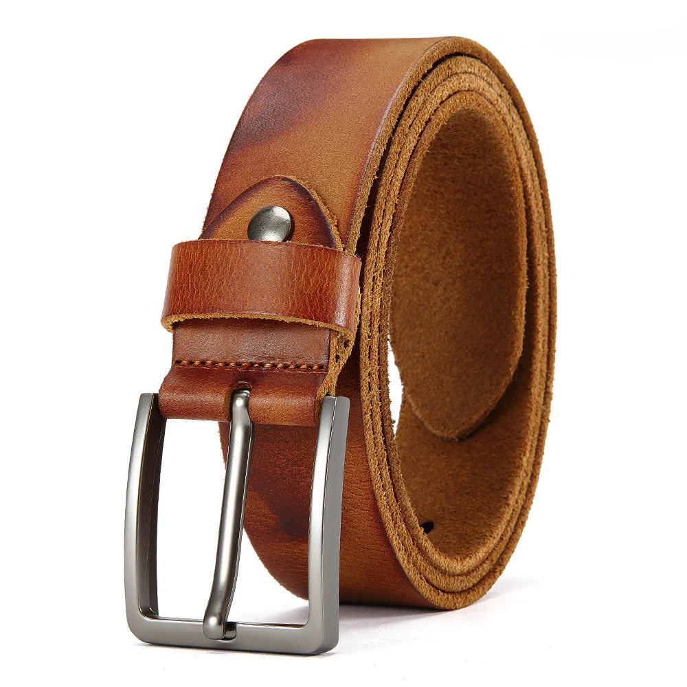 Ceinture Premium En Cuir Véritable Marron De Luxe Homme