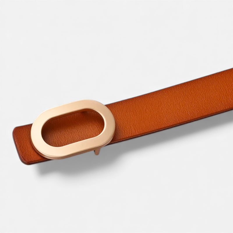 Ceinture Cuir Véritable Camel Boucle Dorée Femme