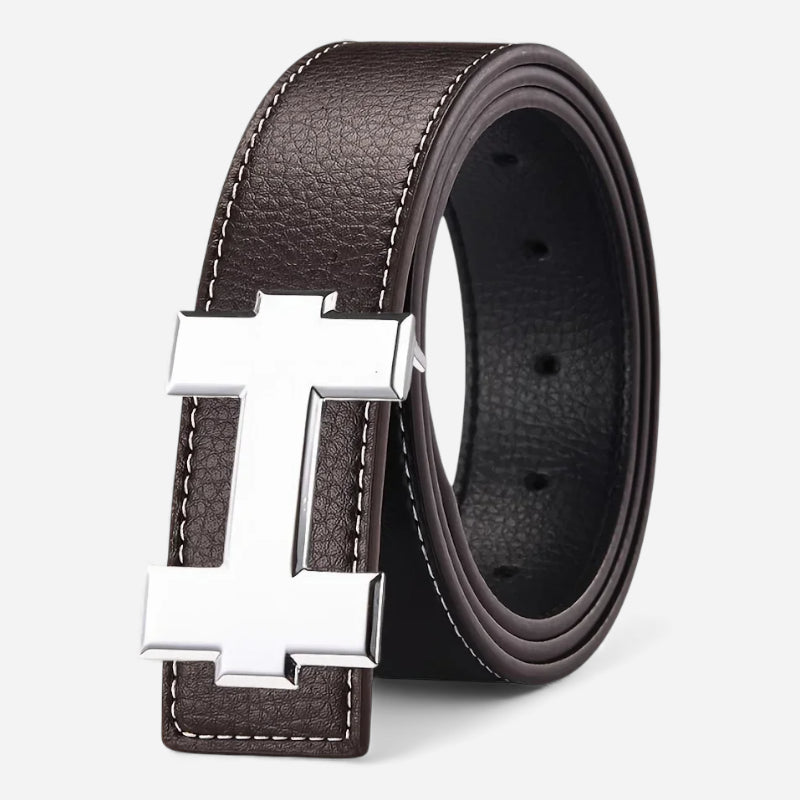 Ceinture Cuir Marron Foncé Avec Un H