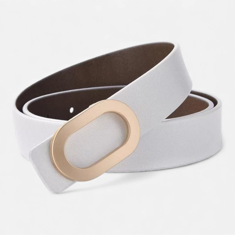 Ceinture Cuir Véritable Blanc Boucle Dorée Femme